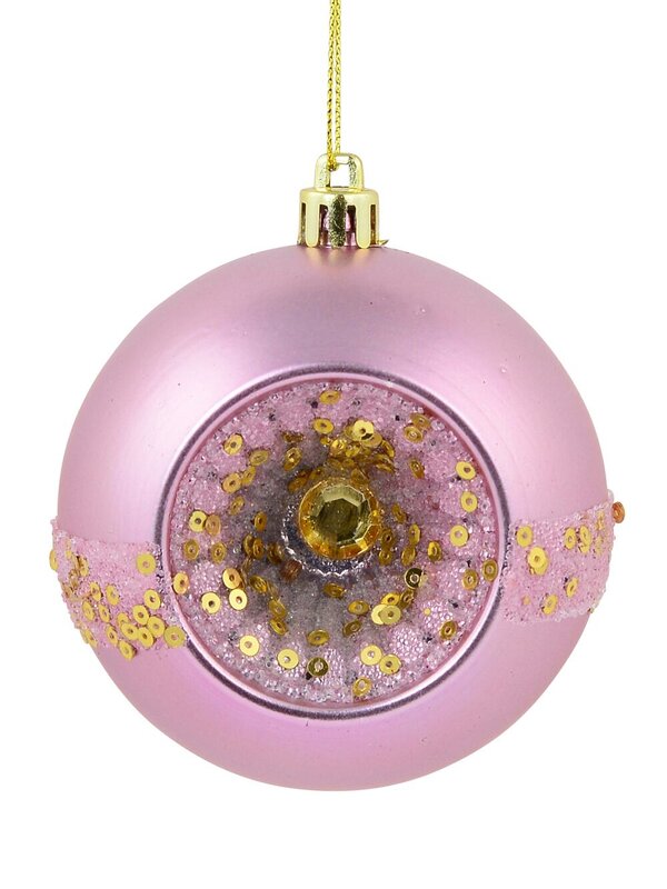 Matte Pink Baubles With Concave Side, Sequins & Frost Look Stripe - 4 x 80mm — image 3