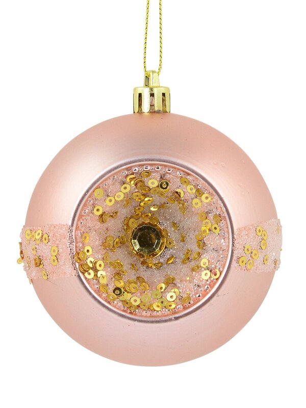 Matte Pink Baubles With Concave Side, Sequins & Frost Look Stripe - 4 x 80mm — image 2