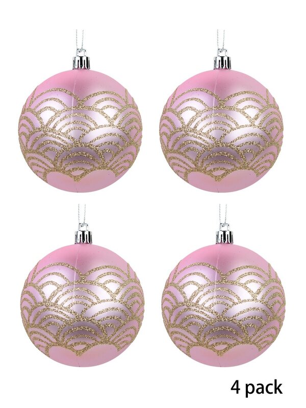 Matte Pink & Gold Glitter Art Deco Inspired Print Baubles - 4 x 80mm — image 2