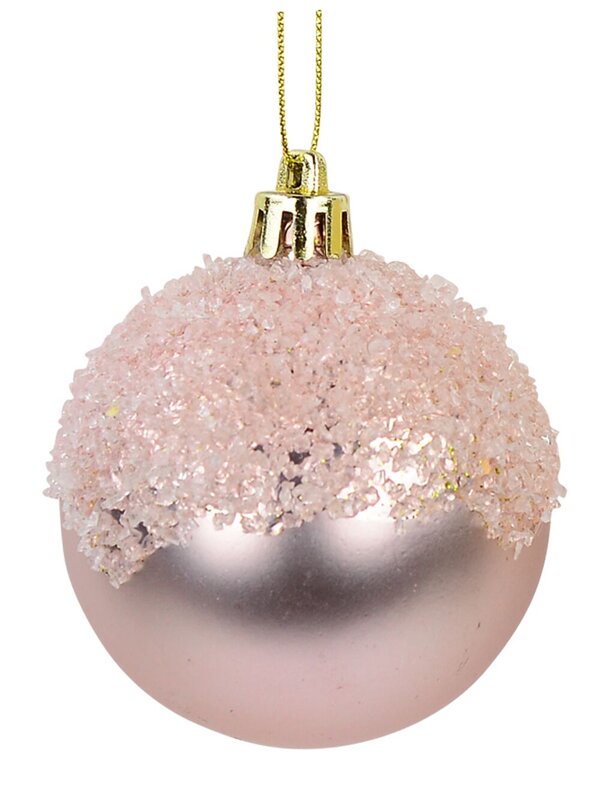 Matte Pink & Matte Gold Baubles With Textured Frost Topping - 2 x 60mm