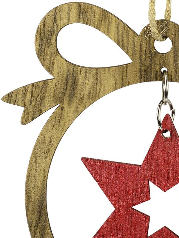 MDF Bow With Red Star Cut-Out Christmas Tree Hanging Decoration - 10cm — image 2