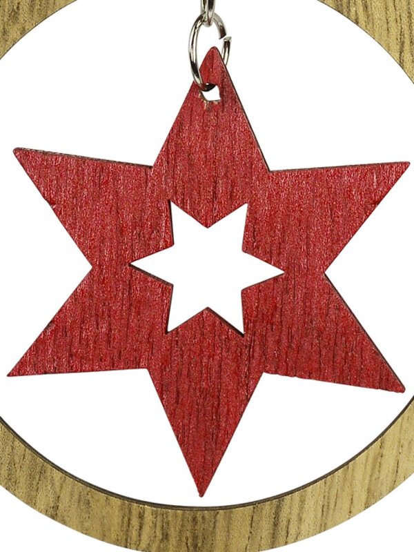 MDF Bow With Red Star Cut-Out Christmas Tree Hanging Decoration - 10cm — image 3