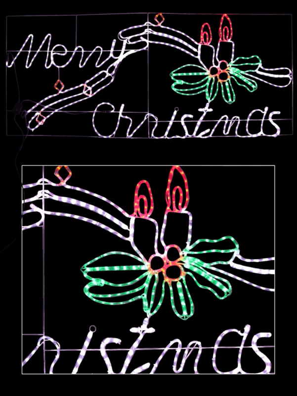 Merry Christmas & Candle LED Rope Light Silhouette - 2.3m