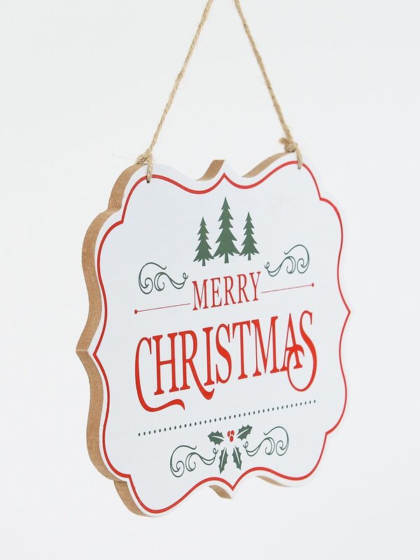 Merry Christmas Wooden Plaque Sign With Red & Green Print | 24cm — image 3