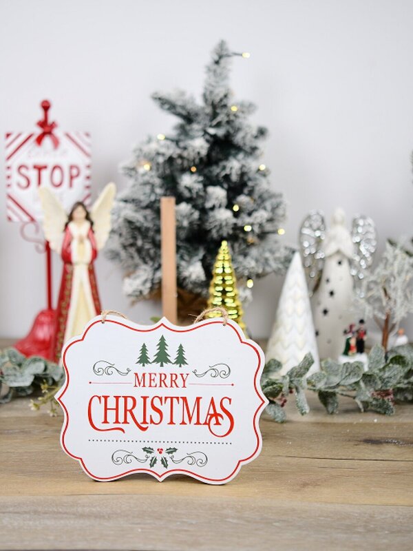 Merry Christmas Wooden Plaque Sign With Red & Green Print | 24cm — image 2