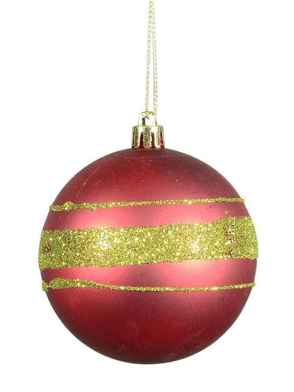 Metallic Green & Matt Red With Glitter Stripes Baubles - 4 x 80mm