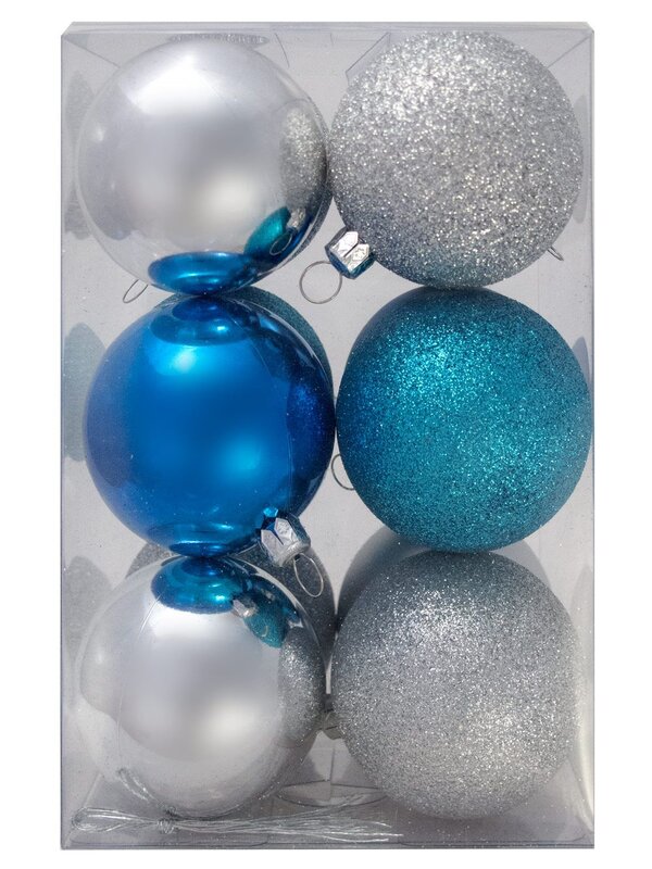 Metallic, Matte & Glittered, Turquoise & Silver Baubles - 12 x 60mm — image 2