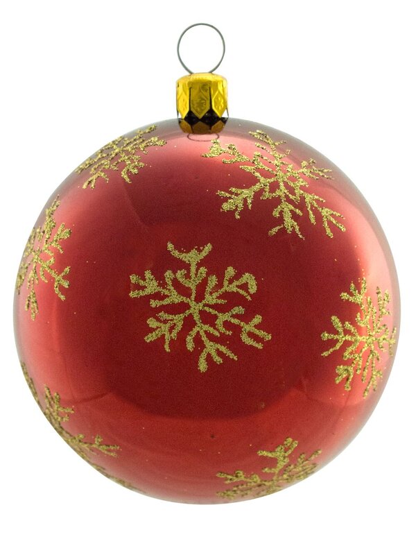 Metallic Red Baubles With Gold Glittered Patterns - 4 x 80mm