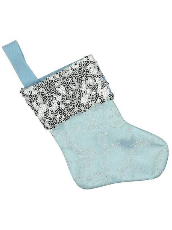 Mini Blue With Silver Cuff Christmas Stocking Hanging Decorations - 6 x 15cm — image 2