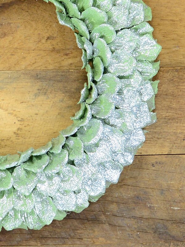 Mint Green Glittered Pine Cone Petal Christmas Wreath - 30cm
