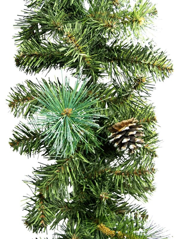 Morning Frost Flocked & Glittered Pine Needle Garland - 2.7m