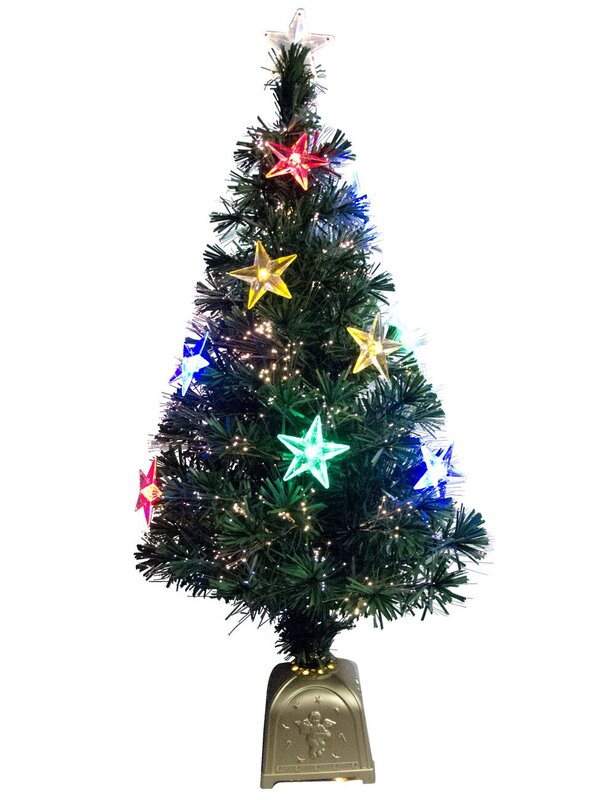 Multi Colour With LED Star Decorations Fibre Optic Tree - 1.2m — image 3
