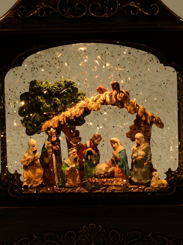 Nativity Scene Christmas Wood Stove Look Musical Lantern Snow Globe - 27cm — image 5