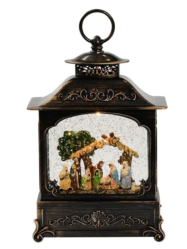 Nativity Scene Christmas Wood Stove Look Musical Lantern Snow Globe - 27cm — image 2