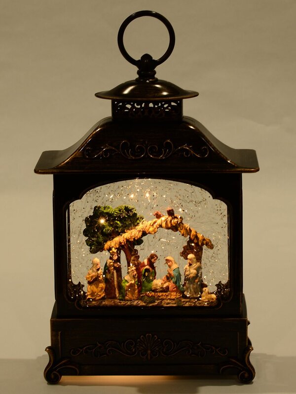 Nativity Scene Christmas Wood Stove Look Musical Lantern Snow Globe - 27cm — image 4