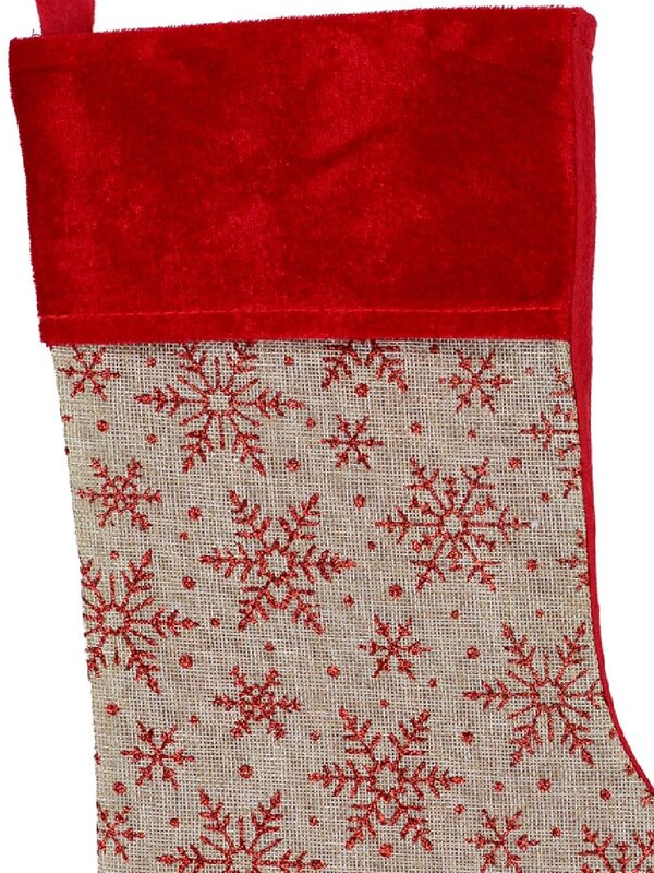 Natural Burlap With Glittered Snowflakes Pattern Christmas Stocking - 42cm — image 2