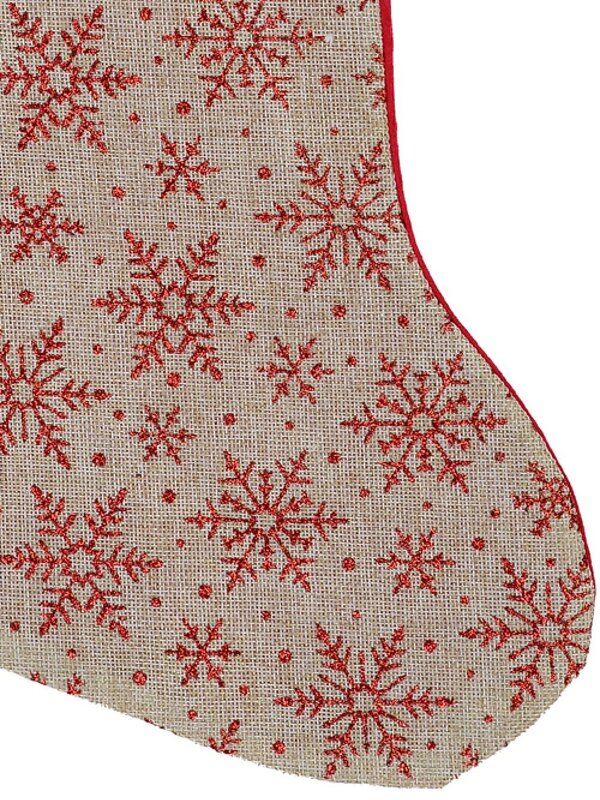 Natural Burlap With Glittered Snowflakes Pattern Christmas Stocking - 42cm — image 3