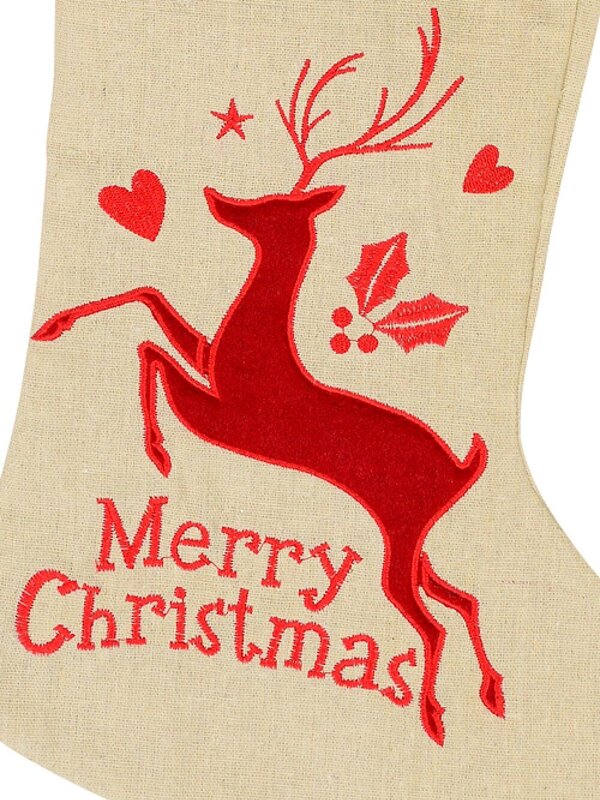 Natural Burlap With Merry Christmas & Deer Design Christmas Stocking - 42cm — image 3
