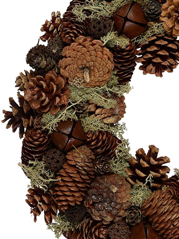 Natural Christmas Wreath With Assorted Pine Cones, Moss & Bells - 32cm — image 4