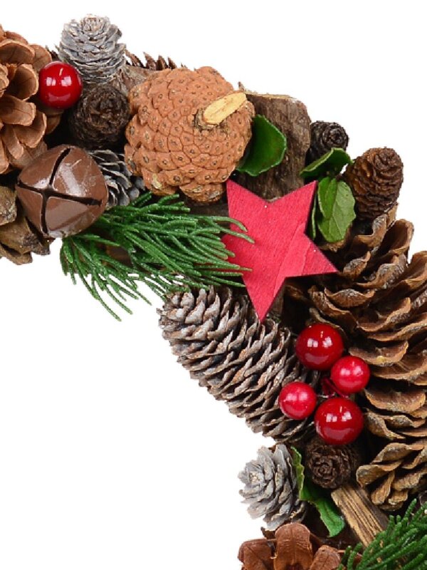 Natural Christmas Wreath With Pine Cones, Stars, Wood Chunks & Bells - 31cm — image 4