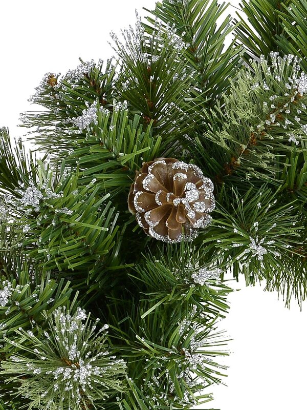 Natural Look Pine Wreath With Pine Cones & 84 Silver Glitter Tips - 36cm