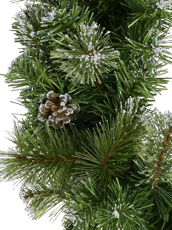 Natural Look Pine Wreath With Pine Cones & 84 Silver Glitter Tips - 36cm