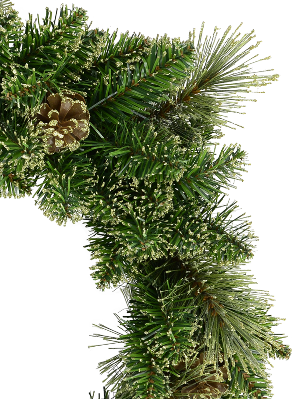 Natural Look Pine Wreath With Pine Cones & 94 Gold Glitter Tips - 36cm