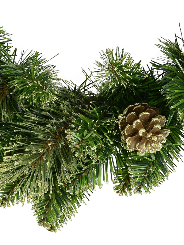 Natural Look Pine Wreath With Pine Cones & 94 Gold Glitter Tips - 36cm