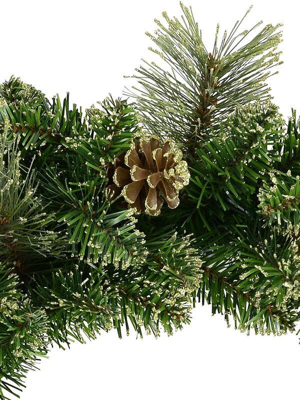 Natural Look Pine Wreath With Pine Cones & 94 Gold Glitter Tips - 36cm