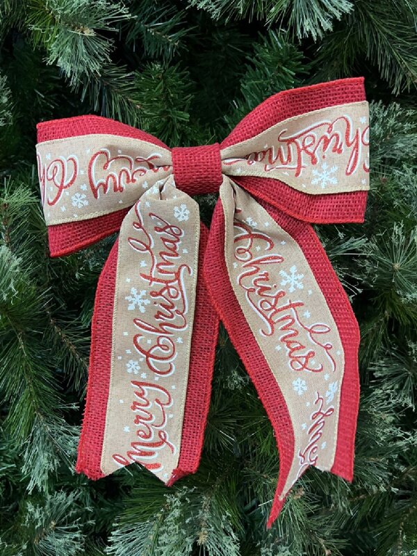 Natural Red Hessian Merry Christmas Whimsical Signature Bow | 35cm — image 2