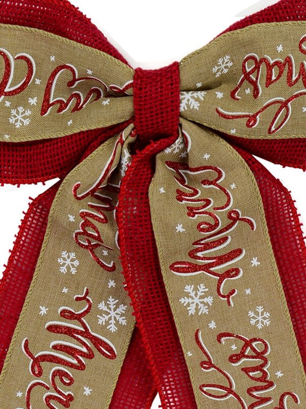 Natural Red Hessian Merry Christmas Whimsical Signature Bow | 35cm — image 3