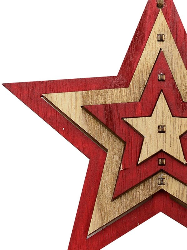 Natural & Red Layered Wood Star Christmas Tree Hanging Decoration - 15cm — image 3