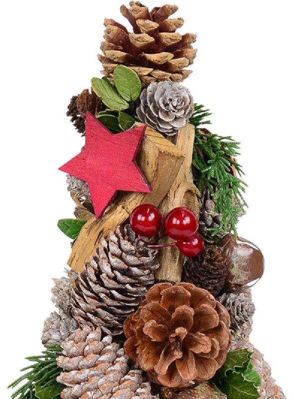 Natural Table Top Tree With Pine Cones, Stars, Wood Chunks & Bells - 43cm — image 2