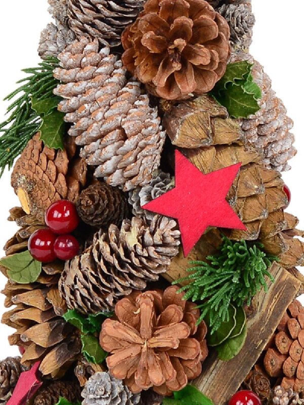 Natural Table Top Tree With Pine Cones, Stars, Wood Chunks & Bells - 43cm — image 3