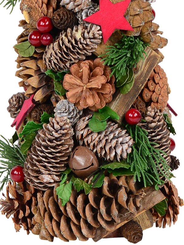 Natural Table Top Tree With Pine Cones, Stars, Wood Chunks & Bells - 43cm — image 4