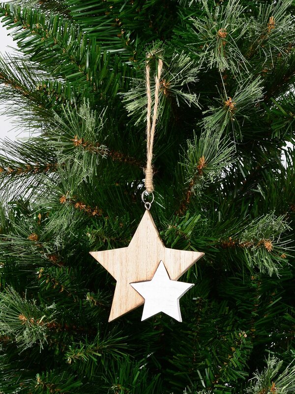 Natural & White Wooden Stars Christmas Tree Hanging Decoration - 10cm — image 3