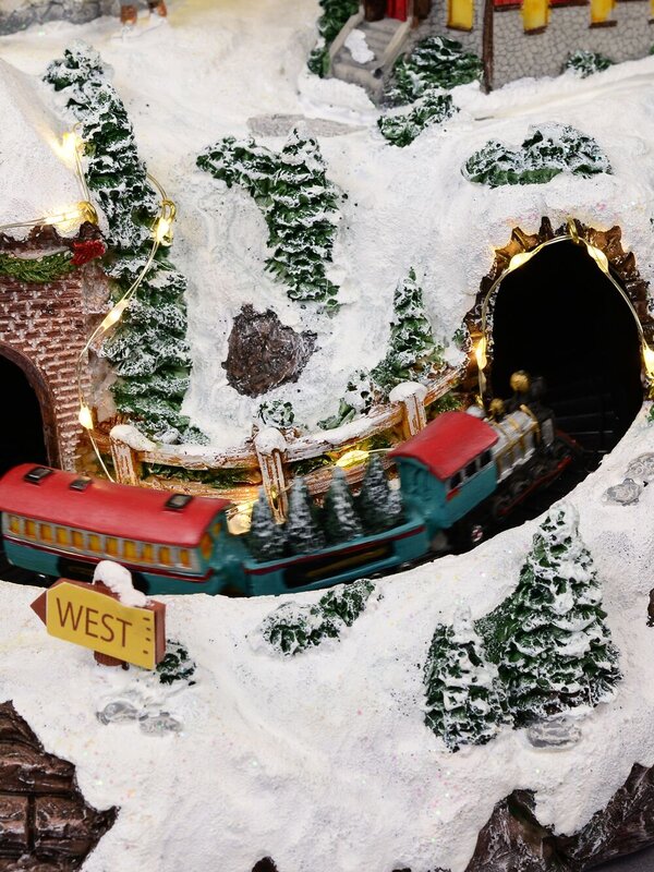 Northern Winter Christmas Village Scene With Rotating Train & Carousel - 26cm — image 7