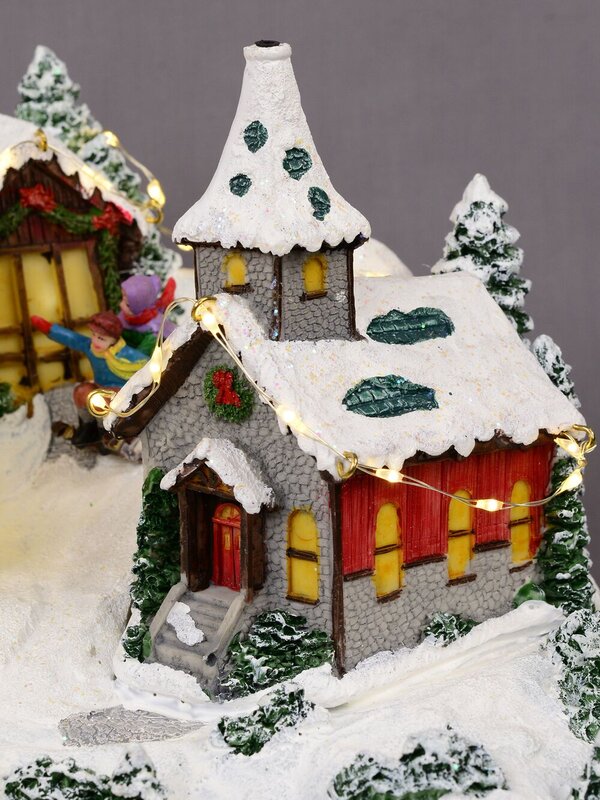 Northern Winter Christmas Village Scene With Rotating Train & Carousel - 26cm — image 5