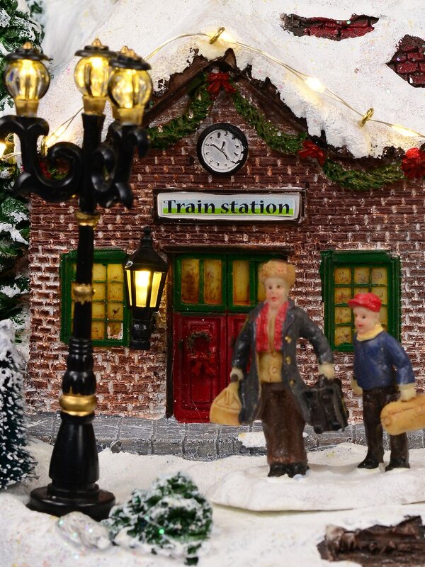 Northern Winter Christmas Village Scene With Rotating Train & Carousel - 26cm — image 4