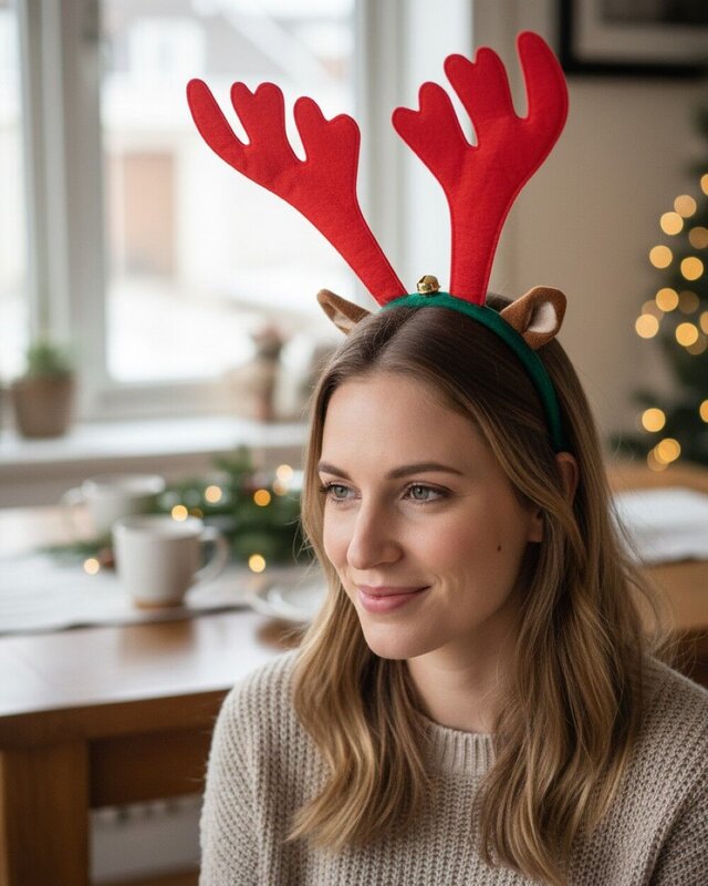 Novelty Reindeer Antlers Headband With Cute Ears & Bell | One Size Fits Most — image 4