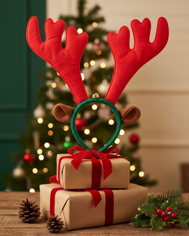 Novelty Reindeer Antlers Headband With Cute Ears & Bell | One Size Fits Most — image 3