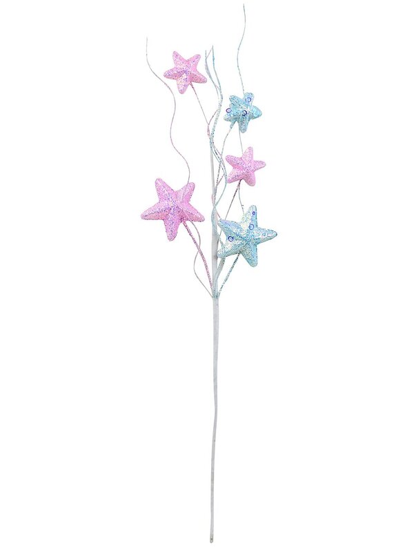 Pastel Pink & Blue Stars On Wavy Willow Spray Long Christmas Stem | 53cm — image 4