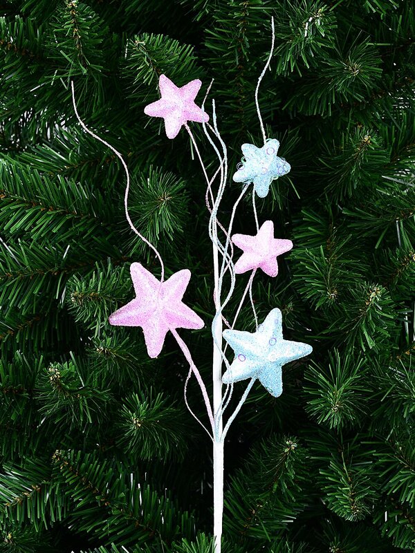 Pastel Pink & Blue Stars On Wavy Willow Spray Long Christmas Stem | 53cm — image 3