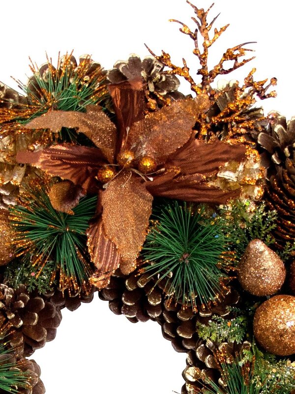 Pine Cones & Assorted Bronze Decorations Wreath - 38cm