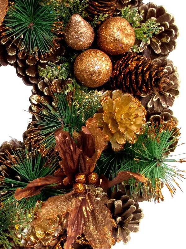 Pine Cones & Assorted Bronze Decorations Wreath - 38cm