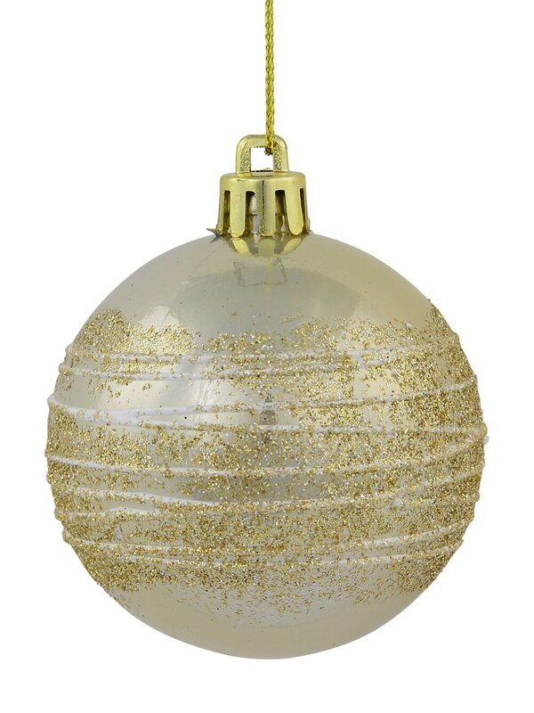Pink & Champagne Pearl Baubles With Gold Glittered White Stripes - 12 x 60mm  — image 2