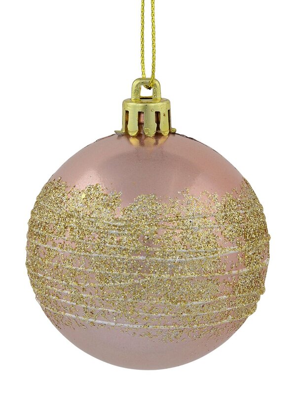 Pink & Champagne Pearl Baubles With Gold Glittered White Stripes - 12 x 60mm  — image 3