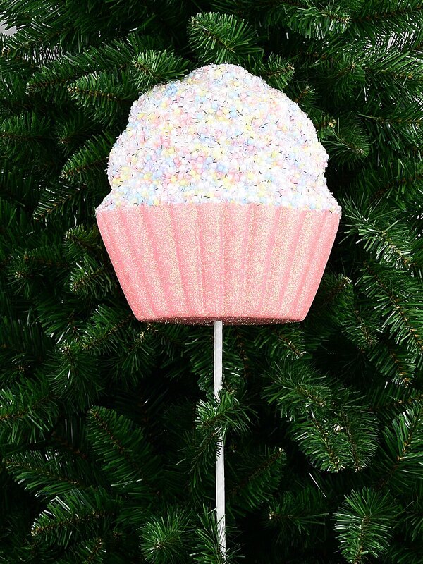 Pink Cupcake With Pastel Sprinkles & Silver Tinsel Long Christmas Stem | 71cm — image 6