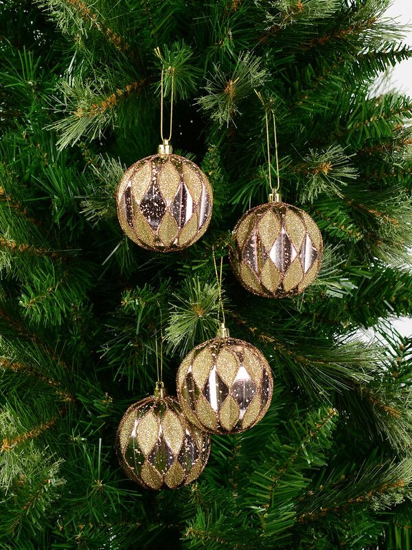 Pink Geometric Textured Shiny & Glittered Baubles - 4 x 80mm — image 3
