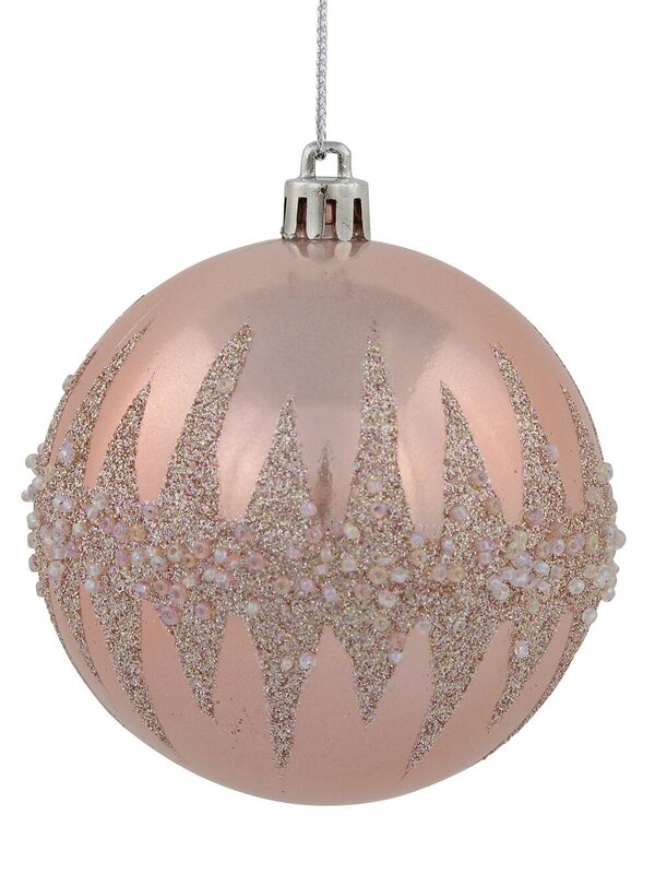 Pink & Mint Green Baubles With Silver Glitter & Frost Bits - 4 x 80mm  — image 2